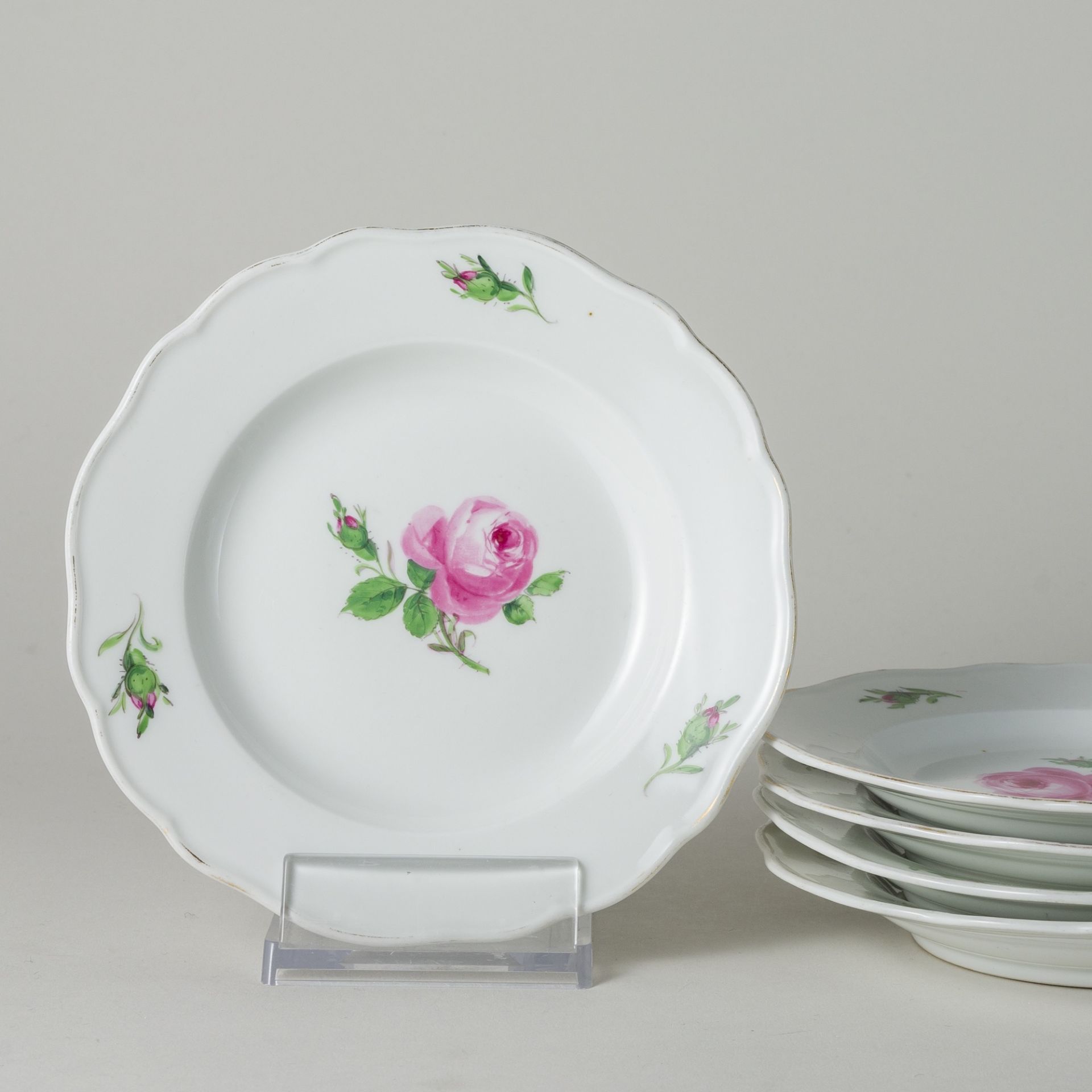 Meissen 5 x Brotteller Rote Rose 2. Wahl nach 1934