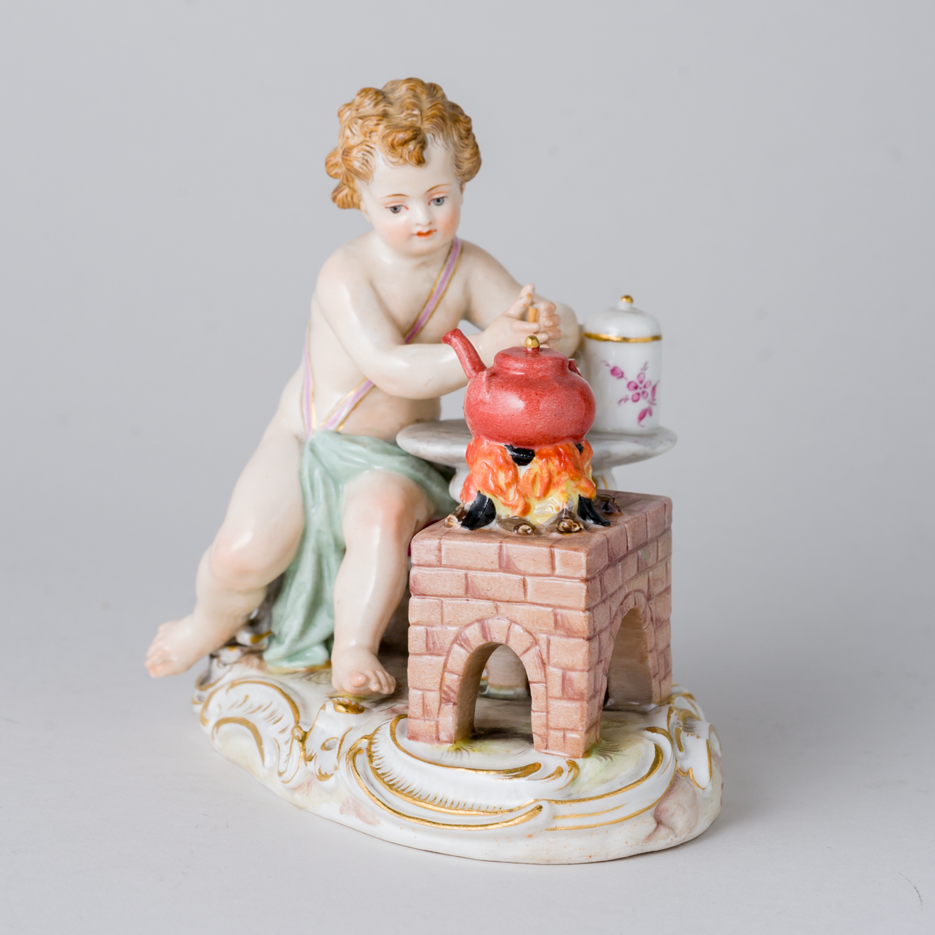 Meissen Figur Putto Keandler Kind Ofenfeuer Essen Allegorie Feuer 1. Wahl Knaufzeit - Bild 2 aus 12