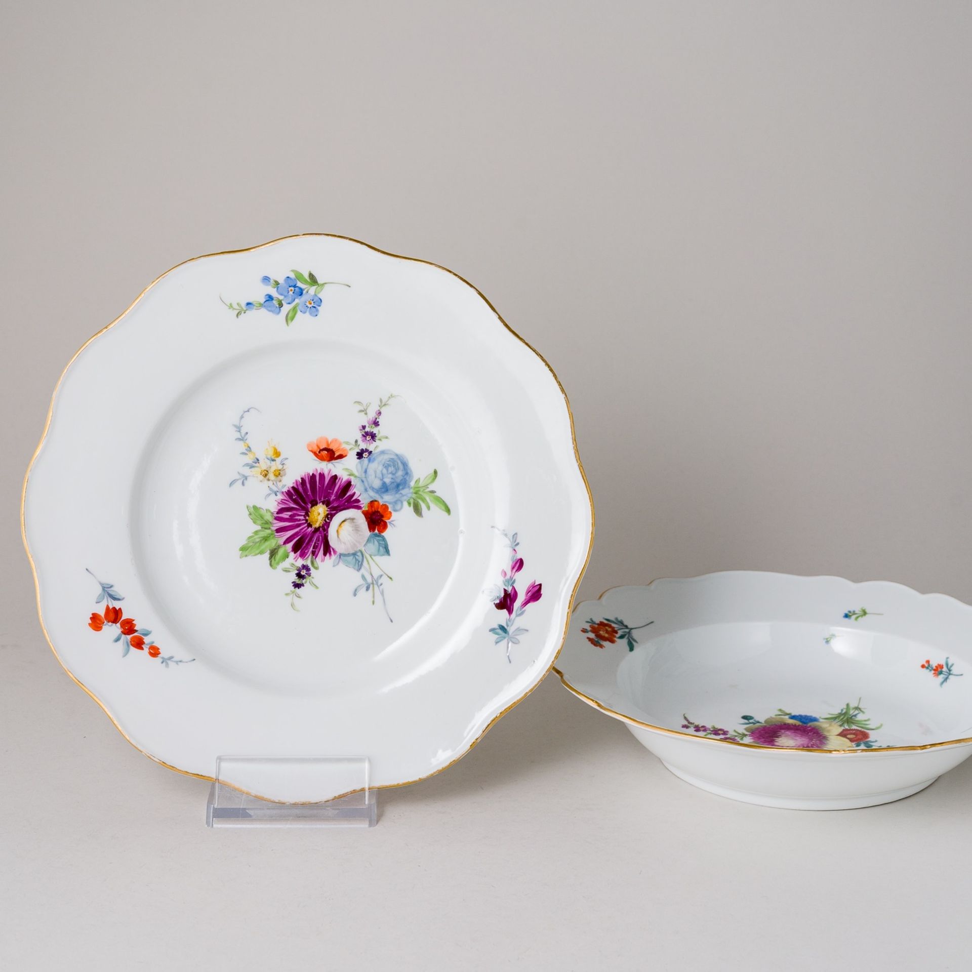 Meissen 2 x Teller Bunte Blume Bukett 1. Wahl Marcolini um 1774 unbesch.