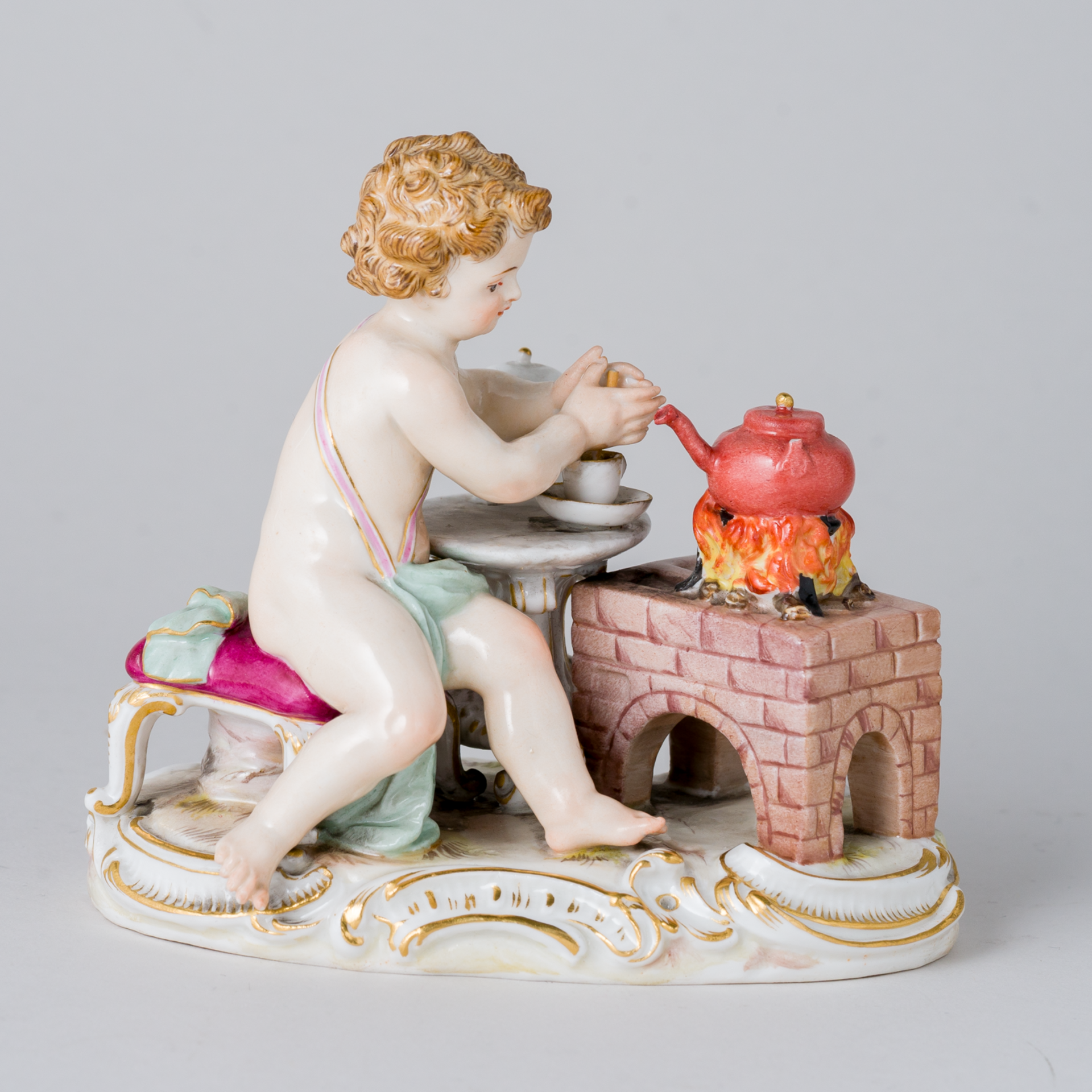 Meissen Figur Putto Keandler Kind Ofenfeuer Essen Allegorie Feuer 1. Wahl Knaufzeit