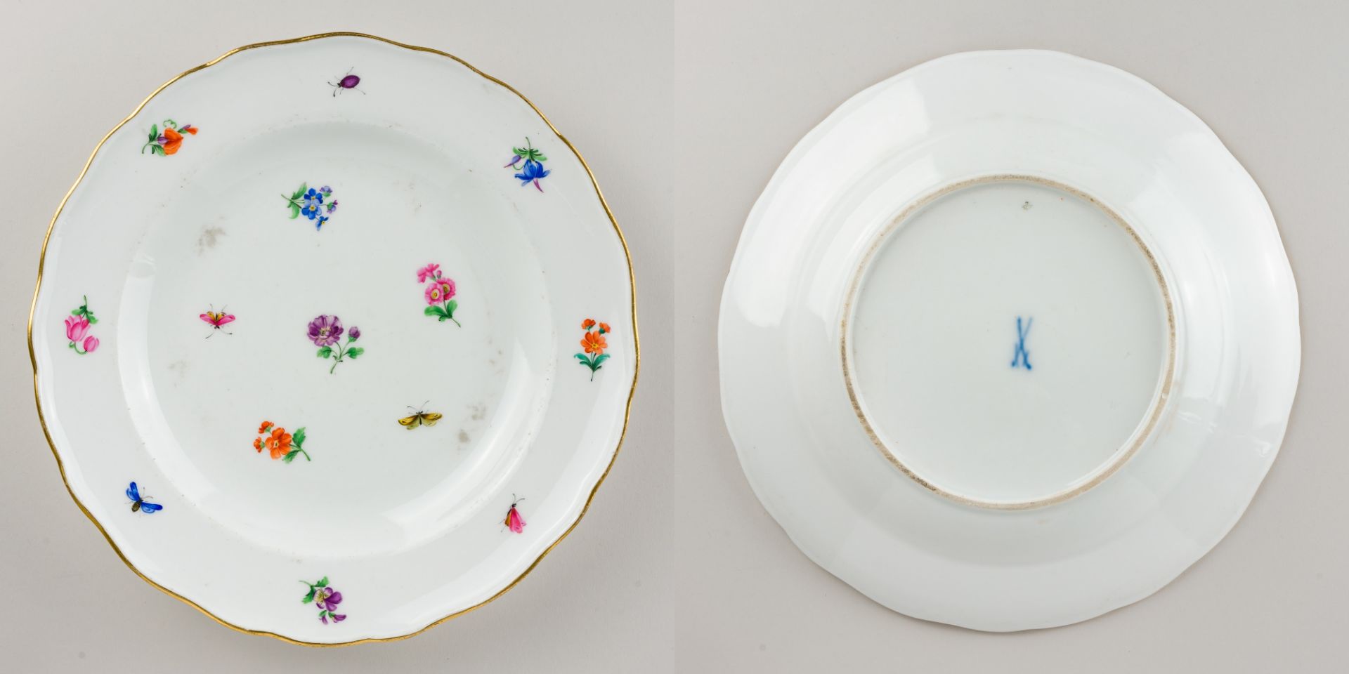 Meissen 8 x Speiseteller Streublümchen mit Insekten 1. Wahl Knaufzeit, 1815-1924 - Image 4 of 10