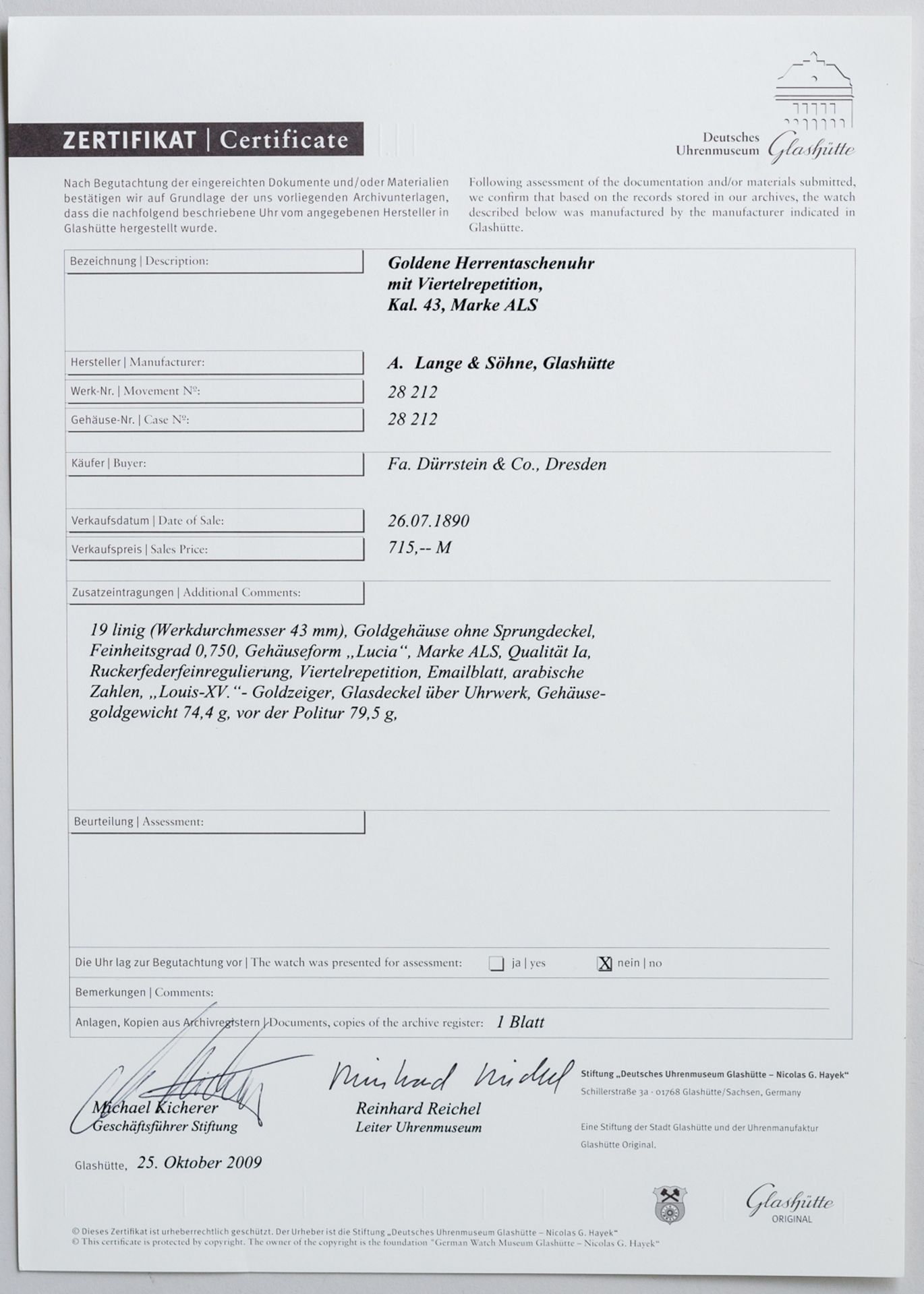 A. Lange & Söhne Taschenuhr 1A Werk Viertelstundenrepetition Box & Zertifikat - Bild 7 aus 9
