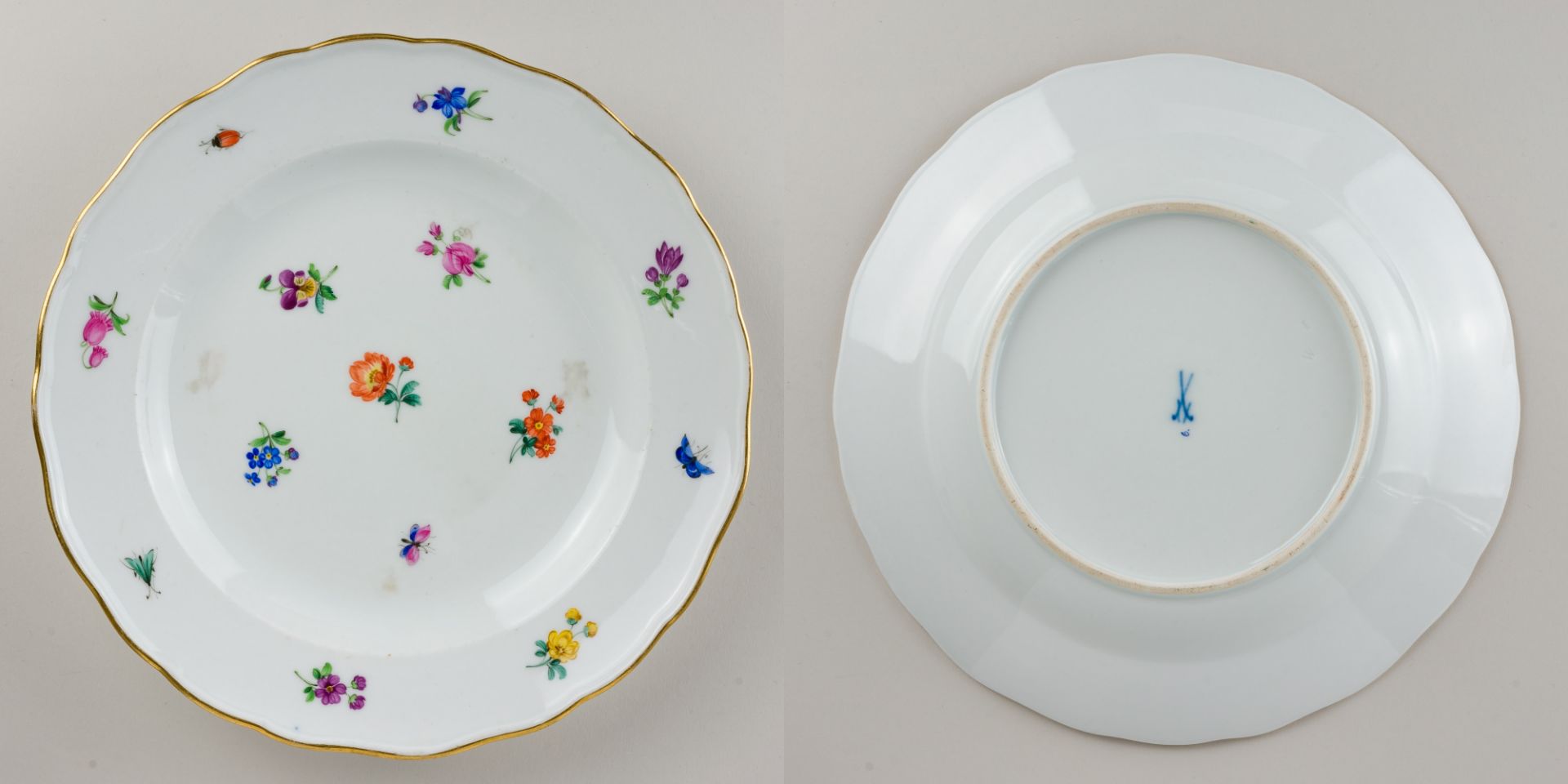 Meissen 8 x Speiseteller Streublümchen mit Insekten 1. Wahl Knaufzeit, 1815-1924 - Image 9 of 10