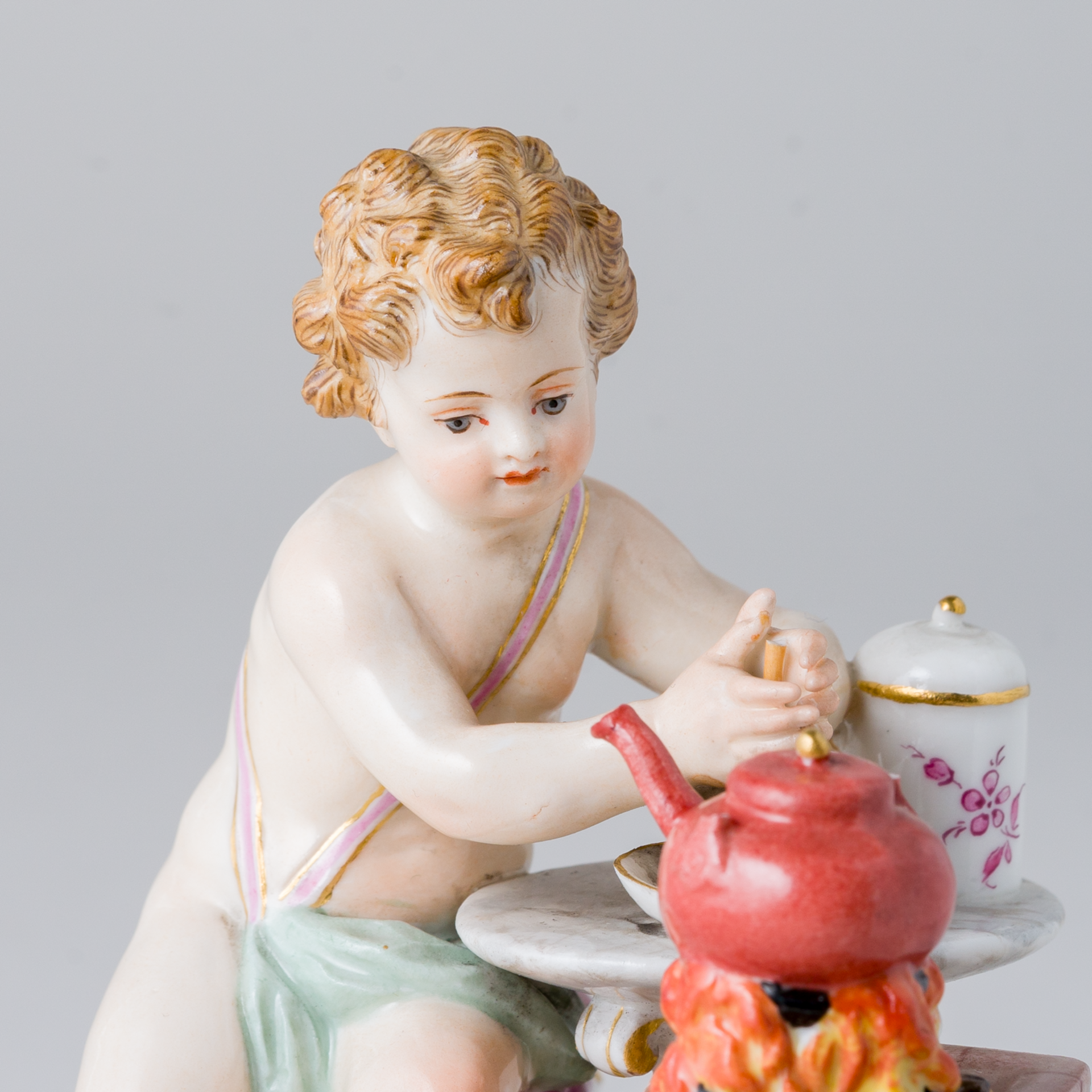 Meissen Figur Putto Keandler Kind Ofenfeuer Essen Allegorie Feuer 1. Wahl Knaufzeit - Bild 6 aus 12