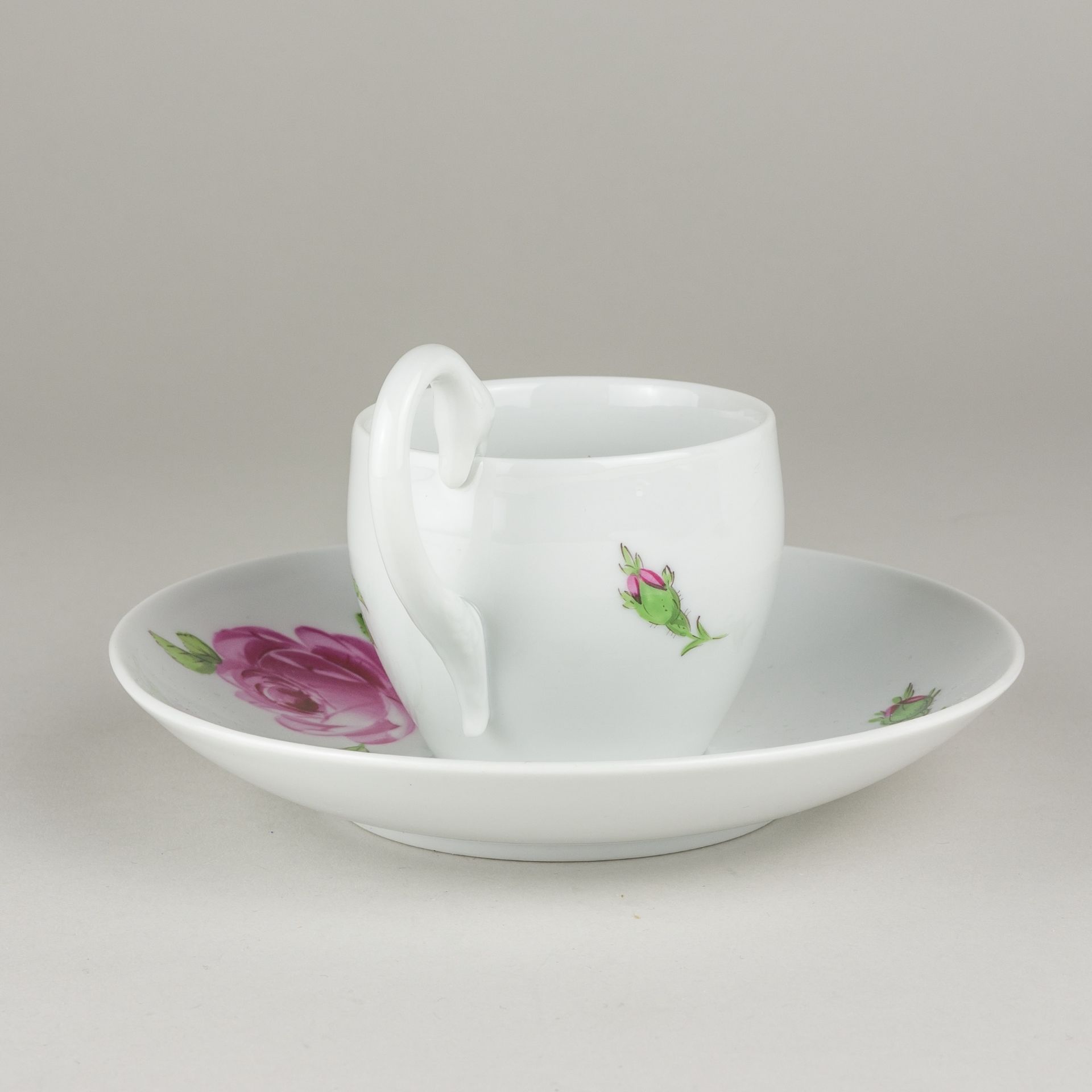 Meissen Kaffeegedeck 2 Tlg. Rote Rose 2. Wahl Knaufzeit, 1815-1924 - Image 2 of 6