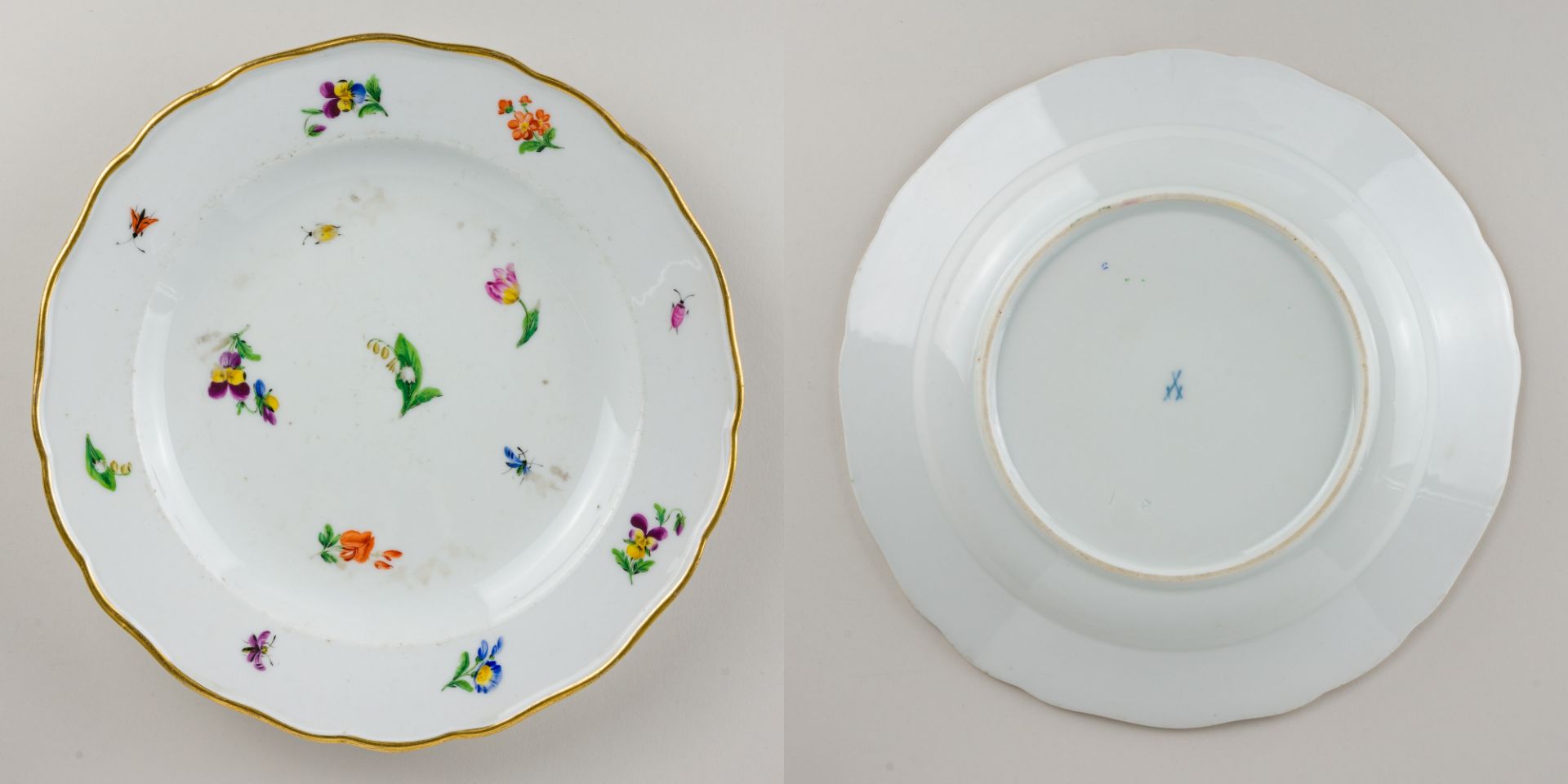 Meissen 8 x Speiseteller Streublümchen mit Insekten 1. Wahl Knaufzeit, 1815-1924 - Bild 8 aus 10