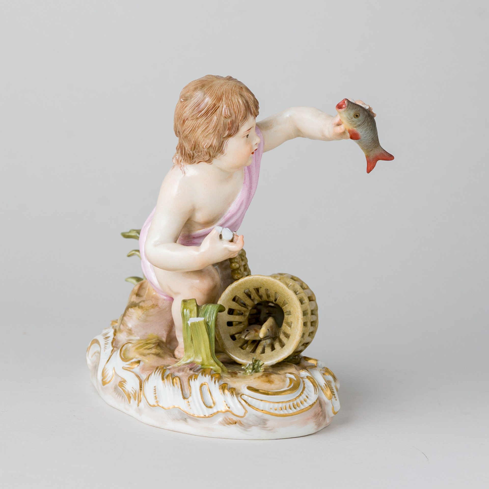 Meissen Figur Putto Keandler Kind Reuse Fische Allegorie Wasser 1. Wahl Knaufzeit - Bild 5 aus 12