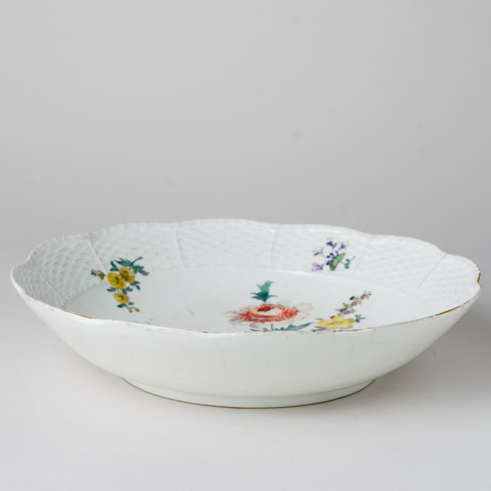 Meissen Schale rund Ozier-Relief Bunte Blume Bukett 1. Wahl Knaufzeit - Bild 5 aus 8