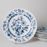 Meissen 6 x Speiseteller Glatter Rand 25 cm Zwiebelmuster ab 1815 Knaufzeit