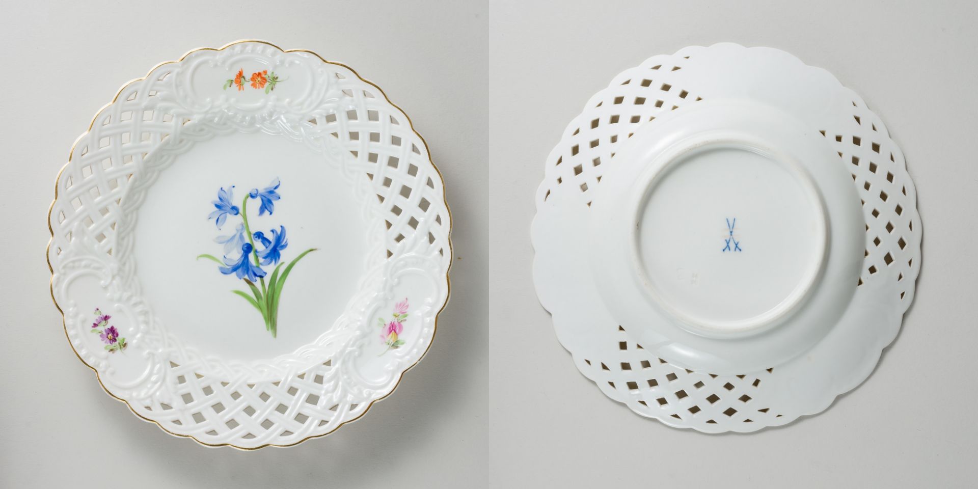 Meissen 6 x Durchbruchteller Bunte Blume 2. Wahl Knaufzeit, 1815-1924 - Bild 2 aus 9