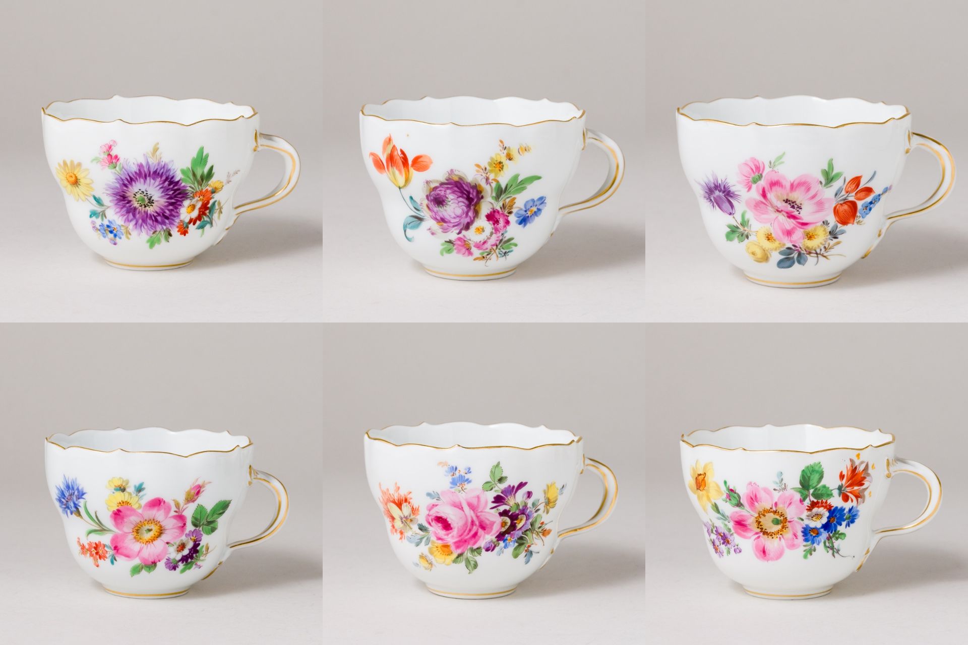 Meissen Kaffeeservice 6 Personen 19 Teile Bunte Blume Bukett Pfeifferzeit - Bild 9 aus 15