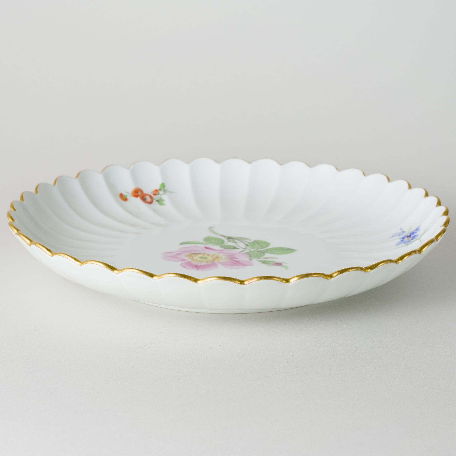 Meissen Fächerschale Bunte Blume 2 28 cm 1. Wahl Pfeifferzeit unbesch. - Bild 3 aus 3