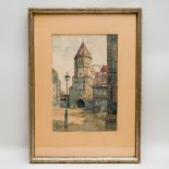 Ernst HEBER sign. um 1920 Aquarell Jakobertor Augsburg hinter Glas gerahmt