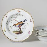 Meissen 6 x Suppenteller Vogelmalerei & Insekten 24 cm Knaufzeit