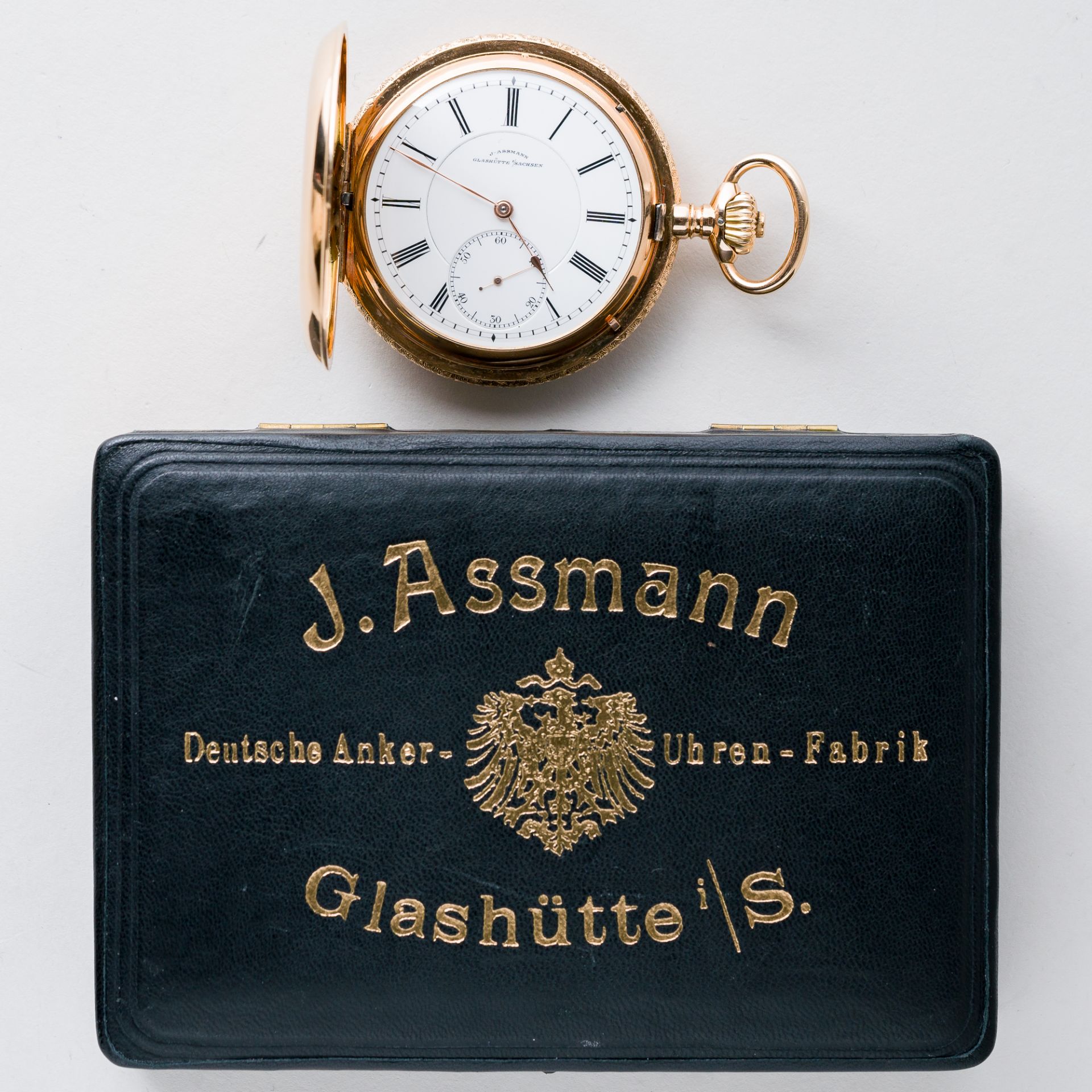 J. Assmann Glashütte Taschenuhr 750er Gold, Mauthe & Co Buenos Aires