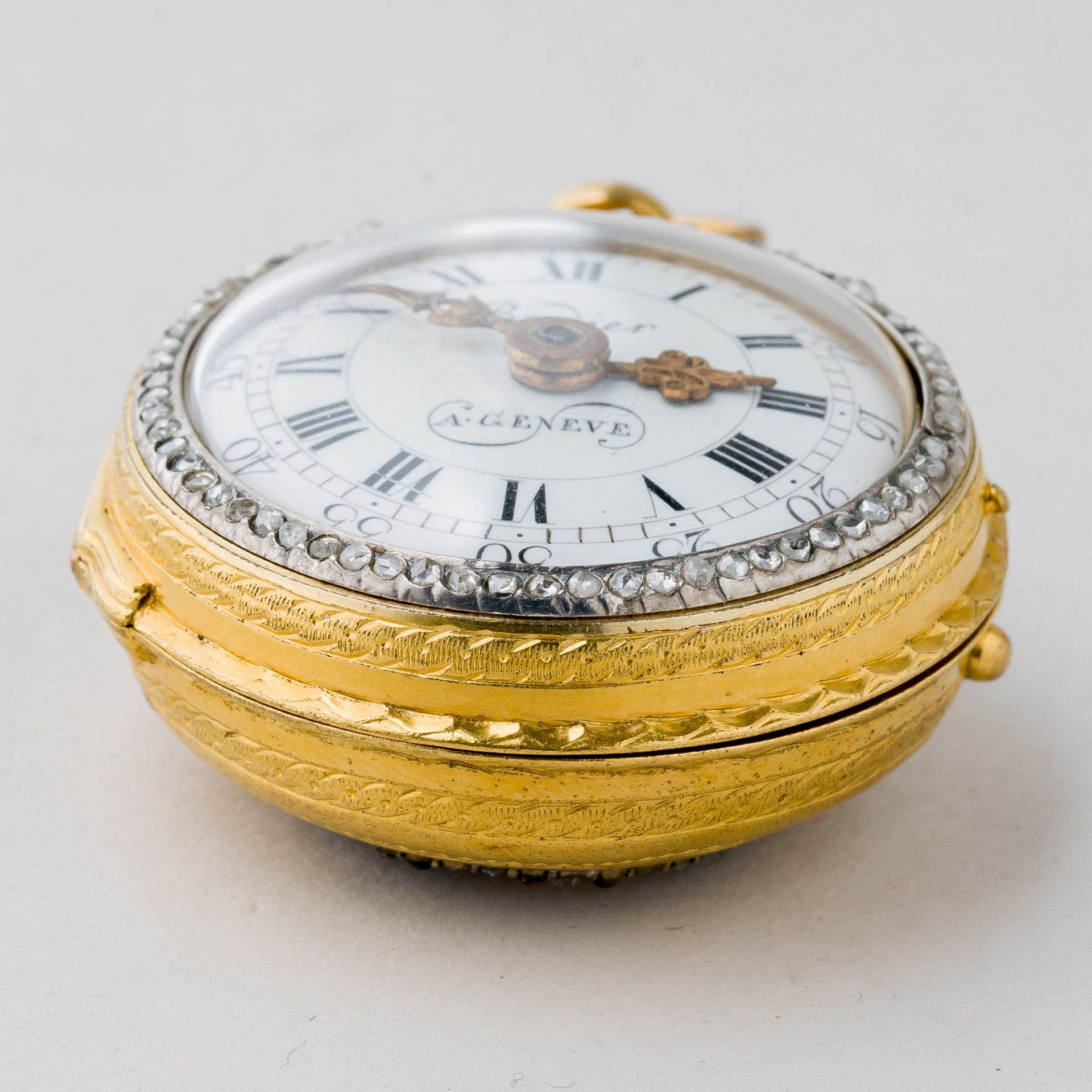 Bordier a Genève Spindeluhr Gold mit Diamantbesatz und Medaillon, 18. Jhd. - Bild 6 aus 8