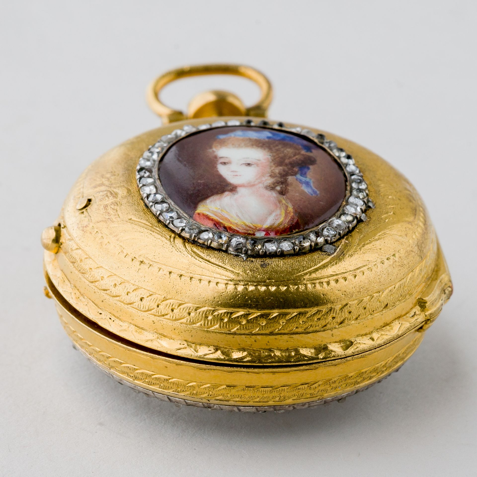 Bordier a Genève Spindeluhr Gold mit Diamantbesatz und Medaillon, 18. Jhd. - Bild 7 aus 8