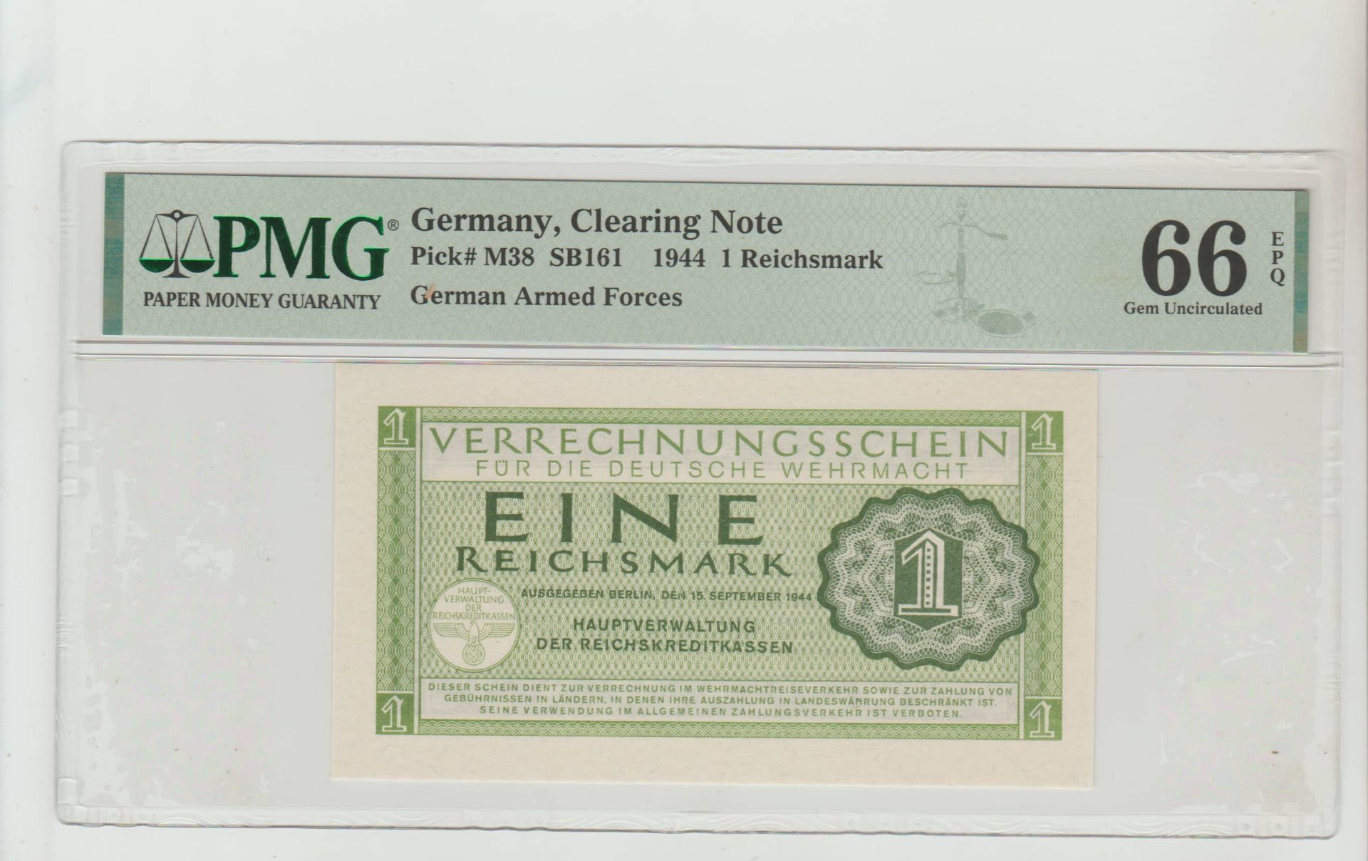 Germany, 1 Reichsmark, 1944 year, PMG 66