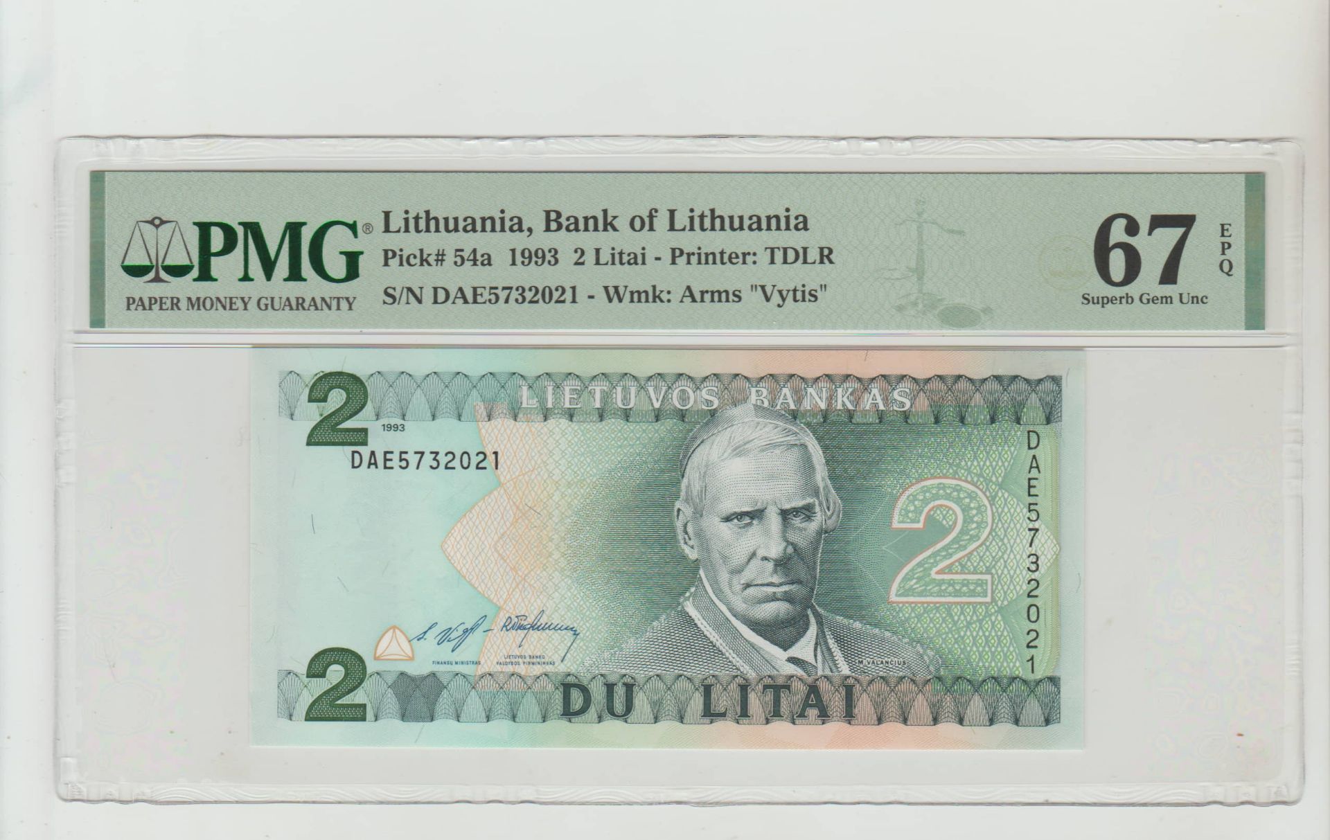 Lithuania, 2 Litai, 1993 year, PMG 67