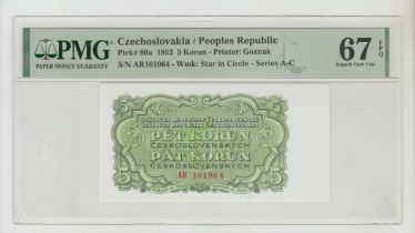 Czechoslovakia/Republic, 5 Korun, 1953 year, PMG 67