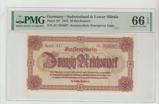 Germany, 20 Reichsmark, 1945 year, PMG 66