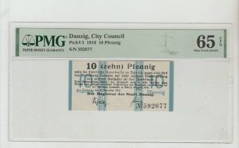 Danzig, 10 Pfennig, 1916 year, PMG 65