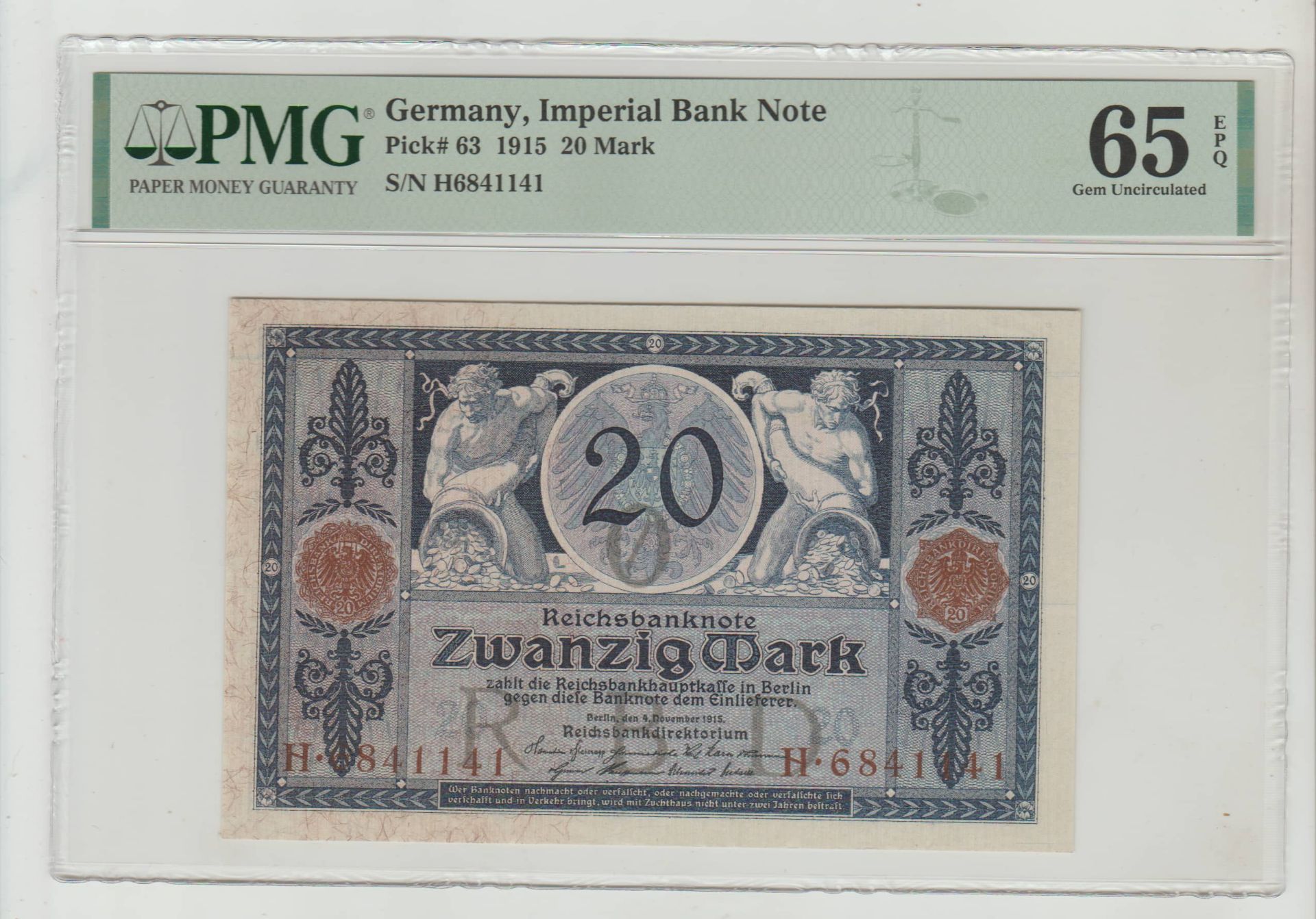 Germany, 20 Mark, 1915 year, PMG 65