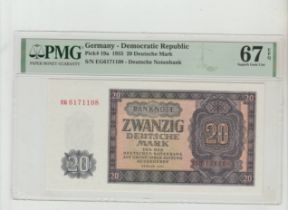 Germany, 20 Deutsche Mark, 1955 year, PMG 67