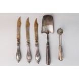 Set of 3 knifes, kitchen shovel and Sugar Tongs