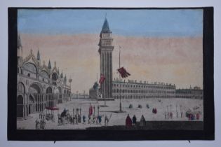17th Art Old Print Engraving Color Gravure Decor Italy Square Port Architecture