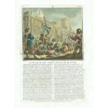 17th Old Print Antique Original Color Gravure Attack Boulogne-sur-mer Jean 1788