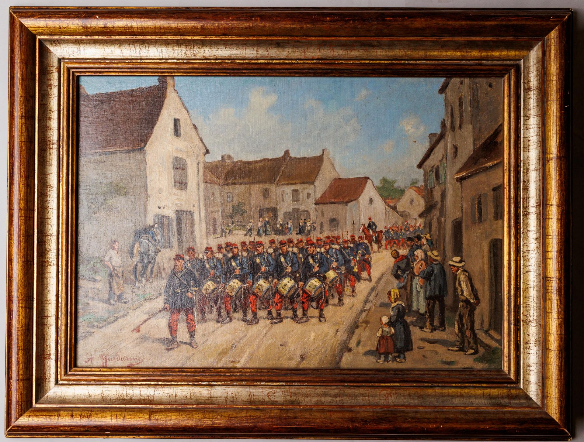 The paint in the frame "Soldiers are walking on the street"