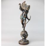 Bronze Sculpture "Cupid with his Bow" standing on an orbit