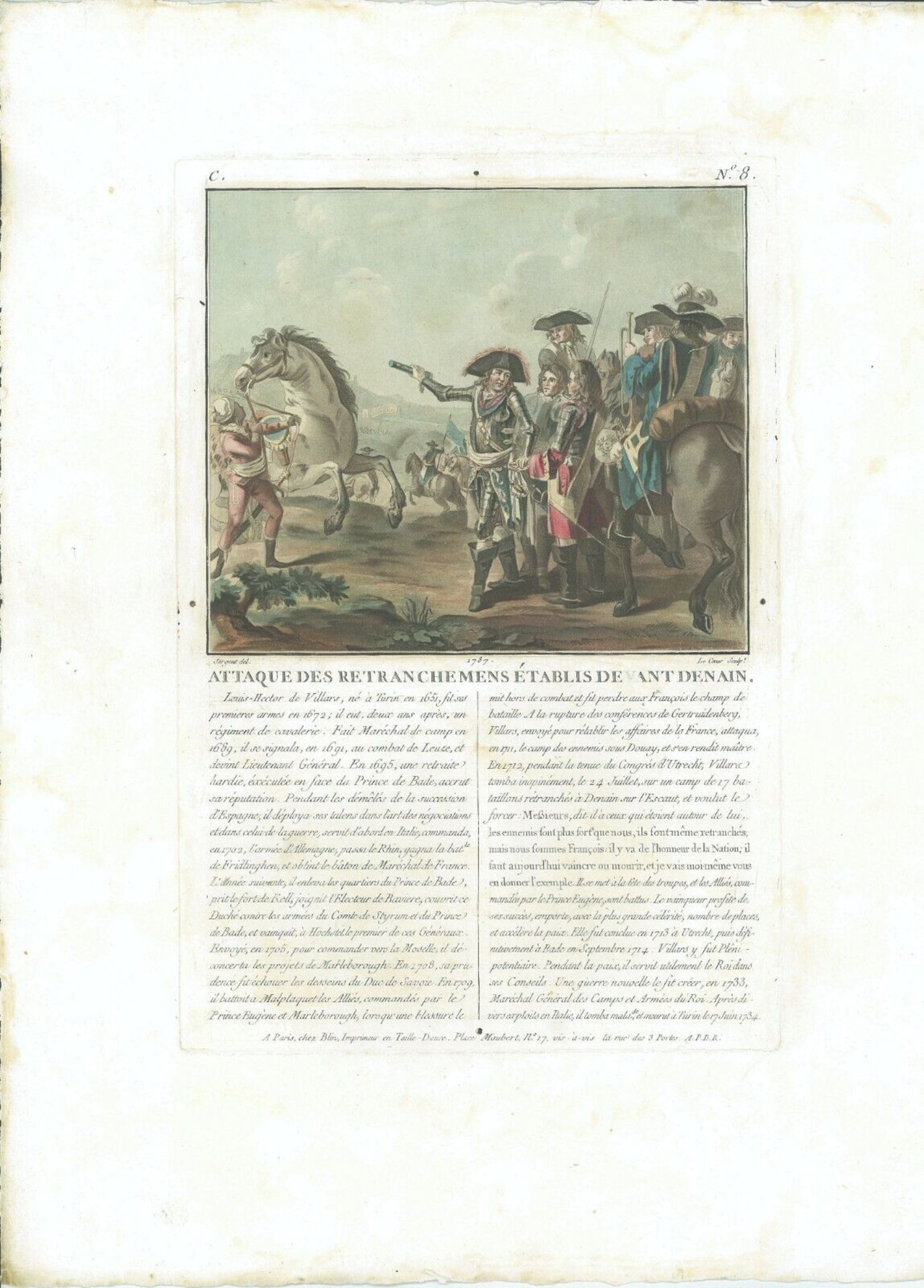 Print Attack On The Trenches Established In Front Of Denain 1712 Engraved 1787
