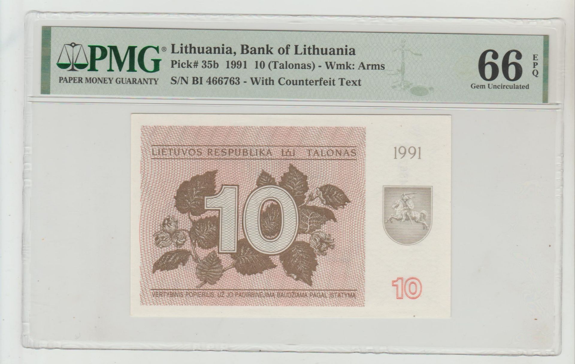 Lithuania, 10 Talonas, 1991 year