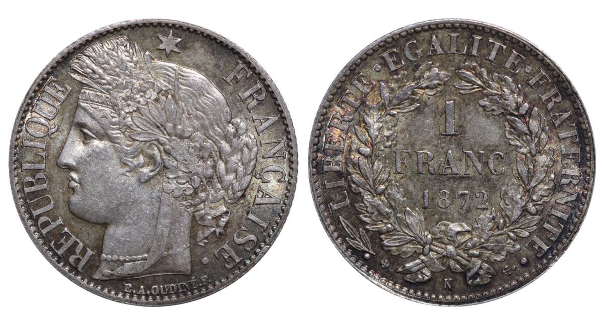 France, 1 Franc, 1872 year, K
