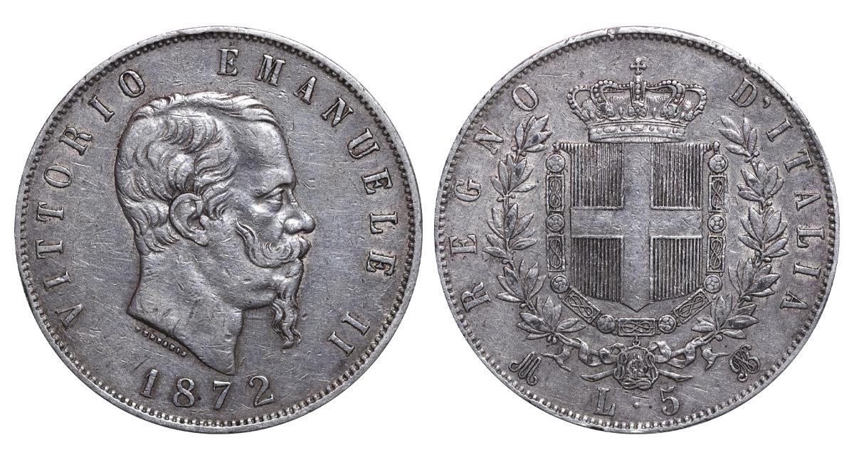 Italy, 5 Lire, 1872 year, M-B