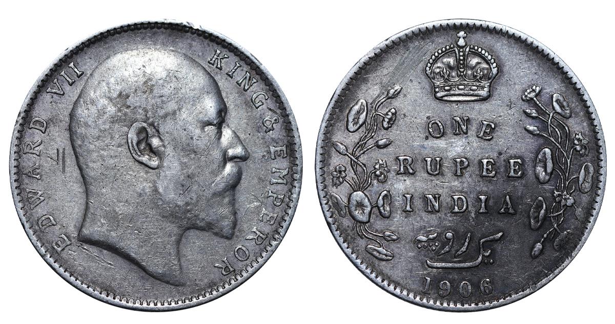 India-British, 1 Rupee, 1906 year