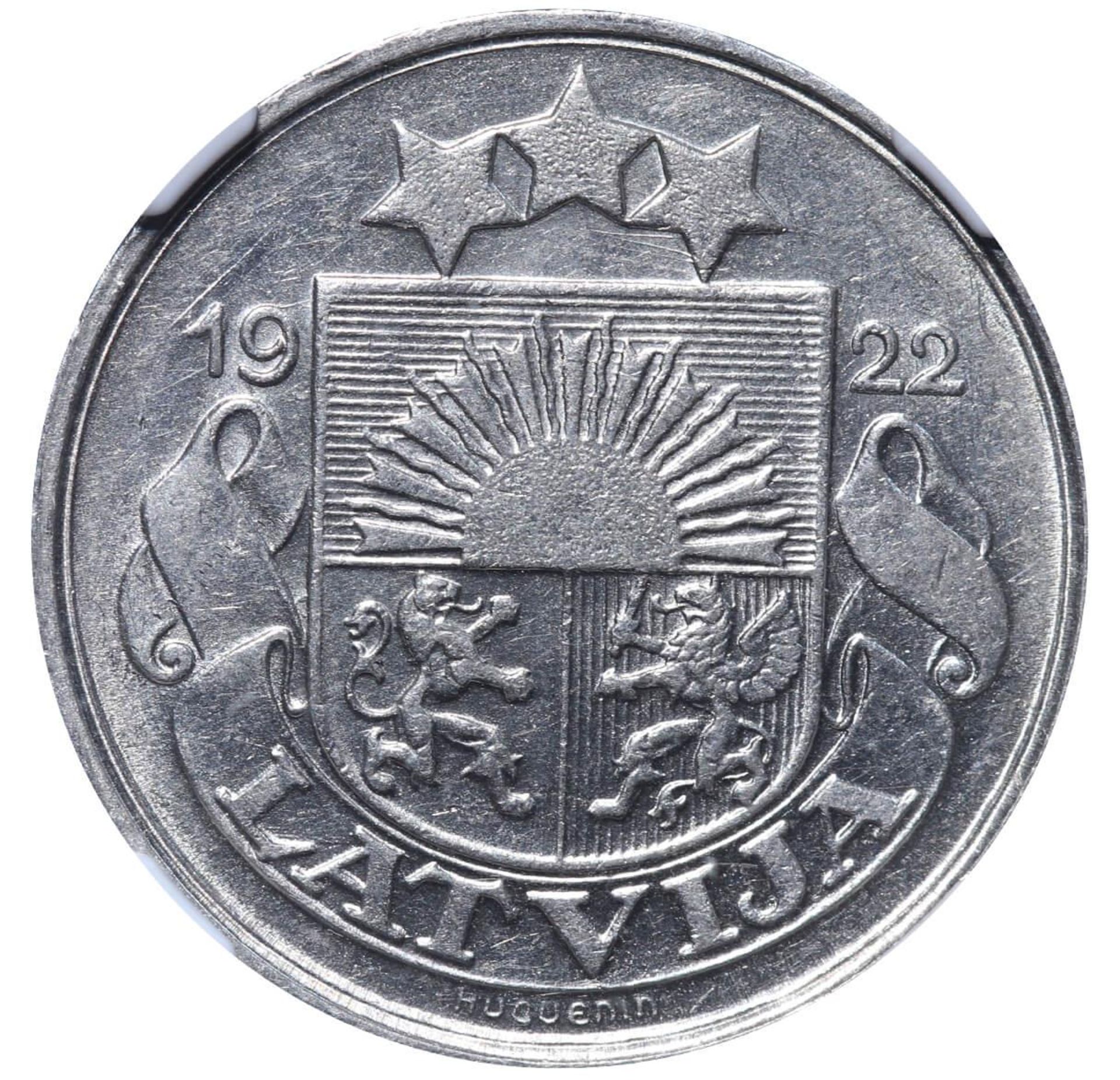 Latvia, 10 Santimu, 1922 year, NGC, MS 62 - Bild 2 aus 3