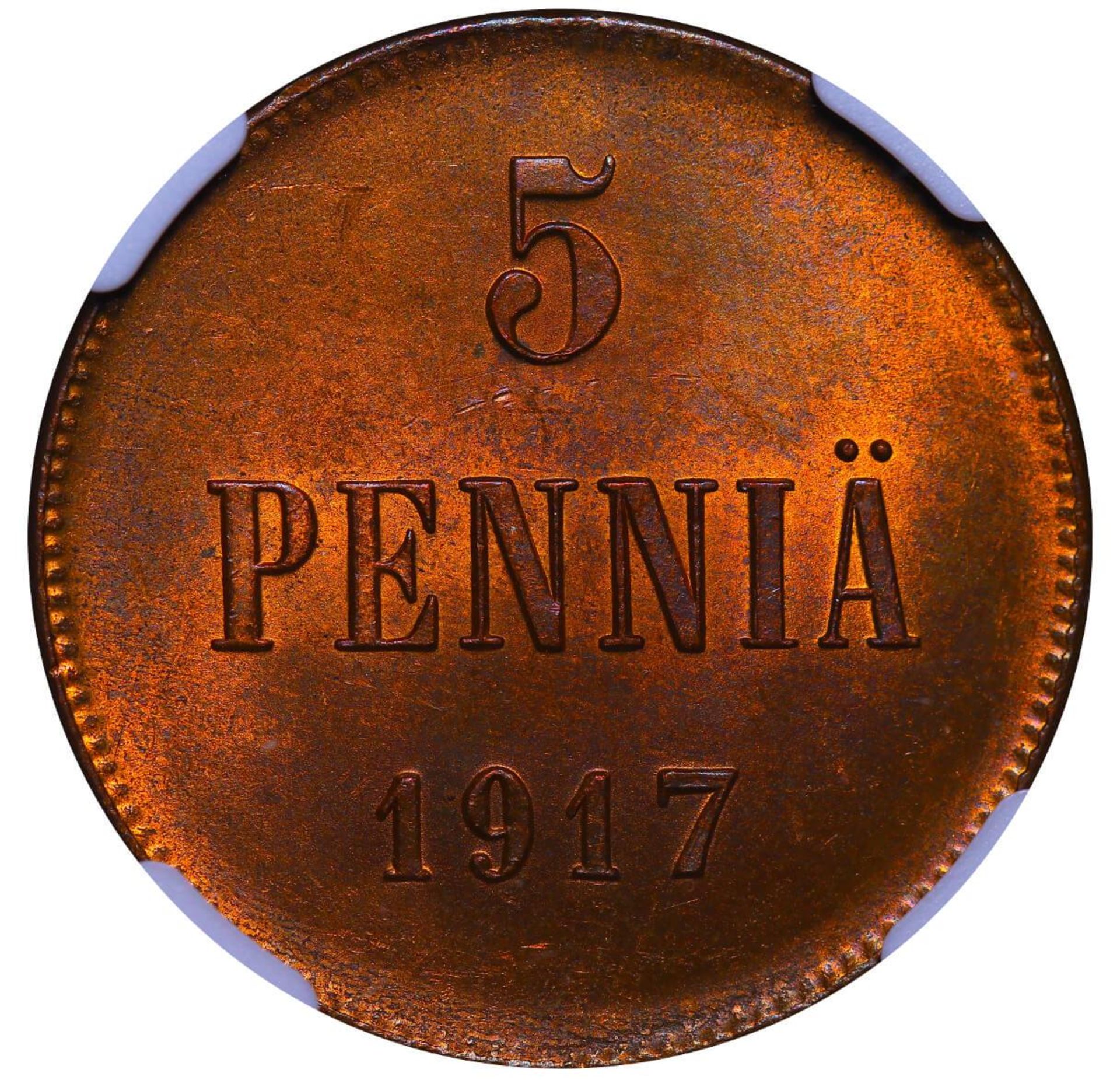 Russian Empire, 5 Pennia, 1917 year, Civil War issue, NGC, MS 65 RB, Top-PoP - Bild 2 aus 3