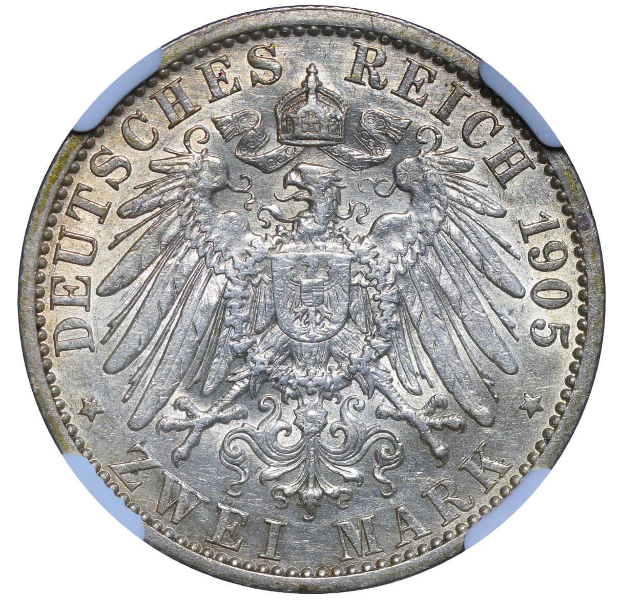 Duchy of Saxe-Coburg and Gotha, 2 Marks, 1905 year, A, NGC, AU DETAILS Cleaned - Bild 3 aus 3