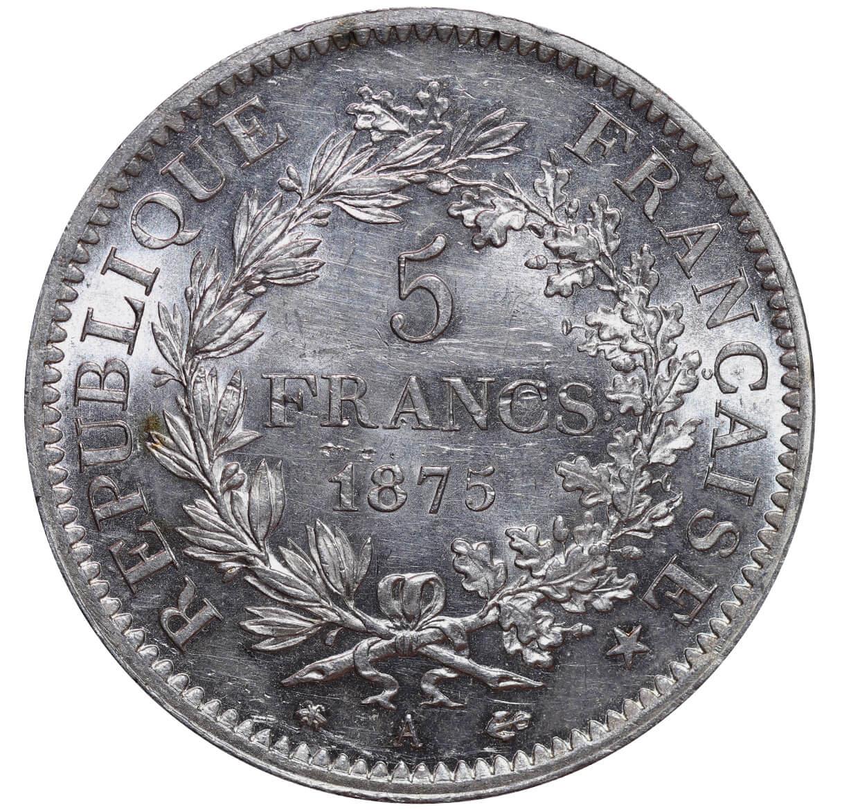 France, 5 Francs, 1875 year, A - Image 2 of 3