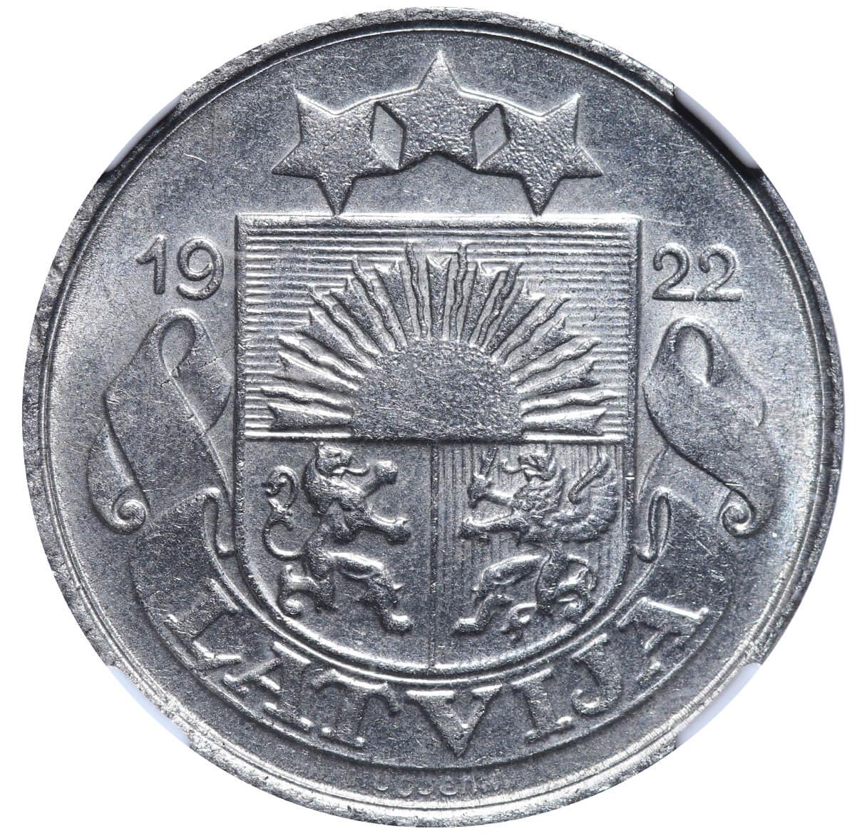 Latvia, 10 Santimu, 1922 year, NGC, MS 65 - Image 2 of 3