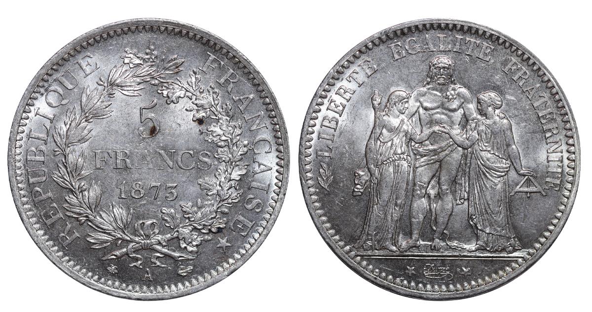 France, 5 Francs, 1873 year, A
