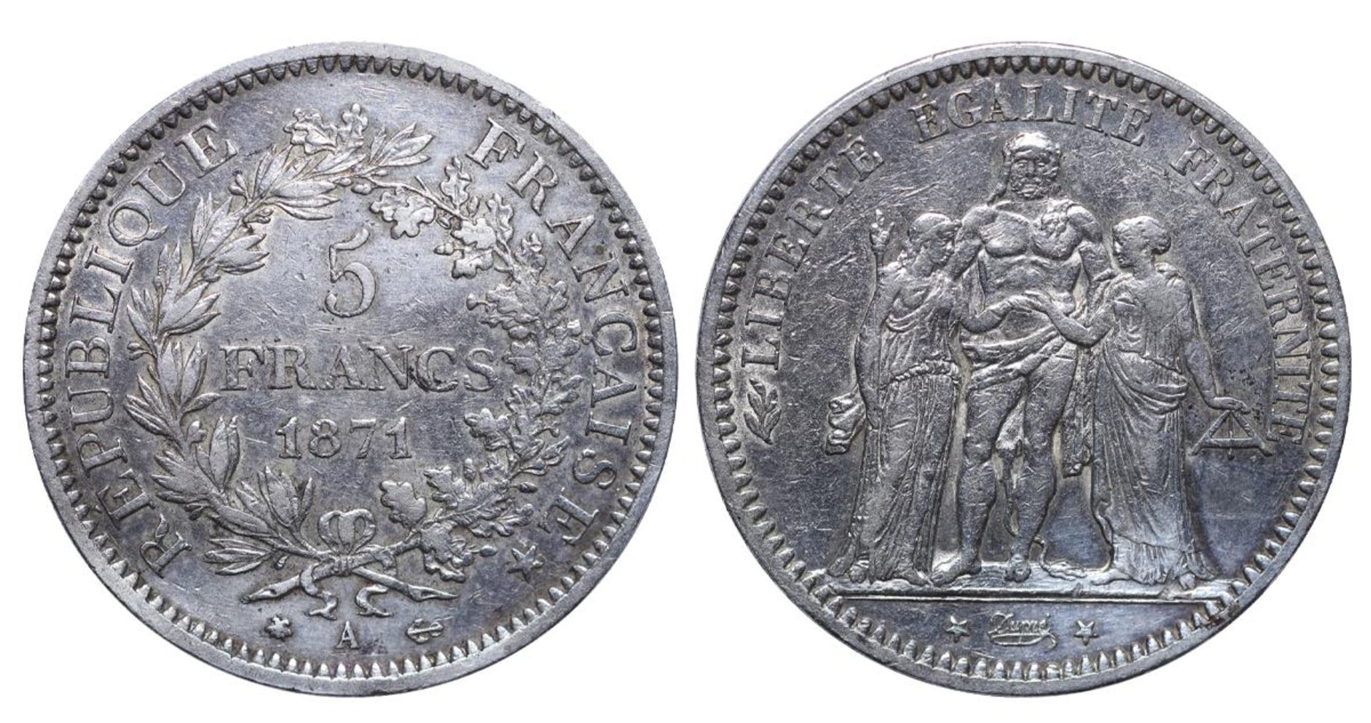 France, 5 Francs, 1871 year, A