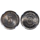 Germany, 5 Pfennigs, 1888 year, F, NGC, MS 65, Top-PoP