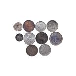  Collection of 10 Coins: Bombay Presidency, 1 Rupee, 1215 (1832) year,Princely state of Hyderabad, 1