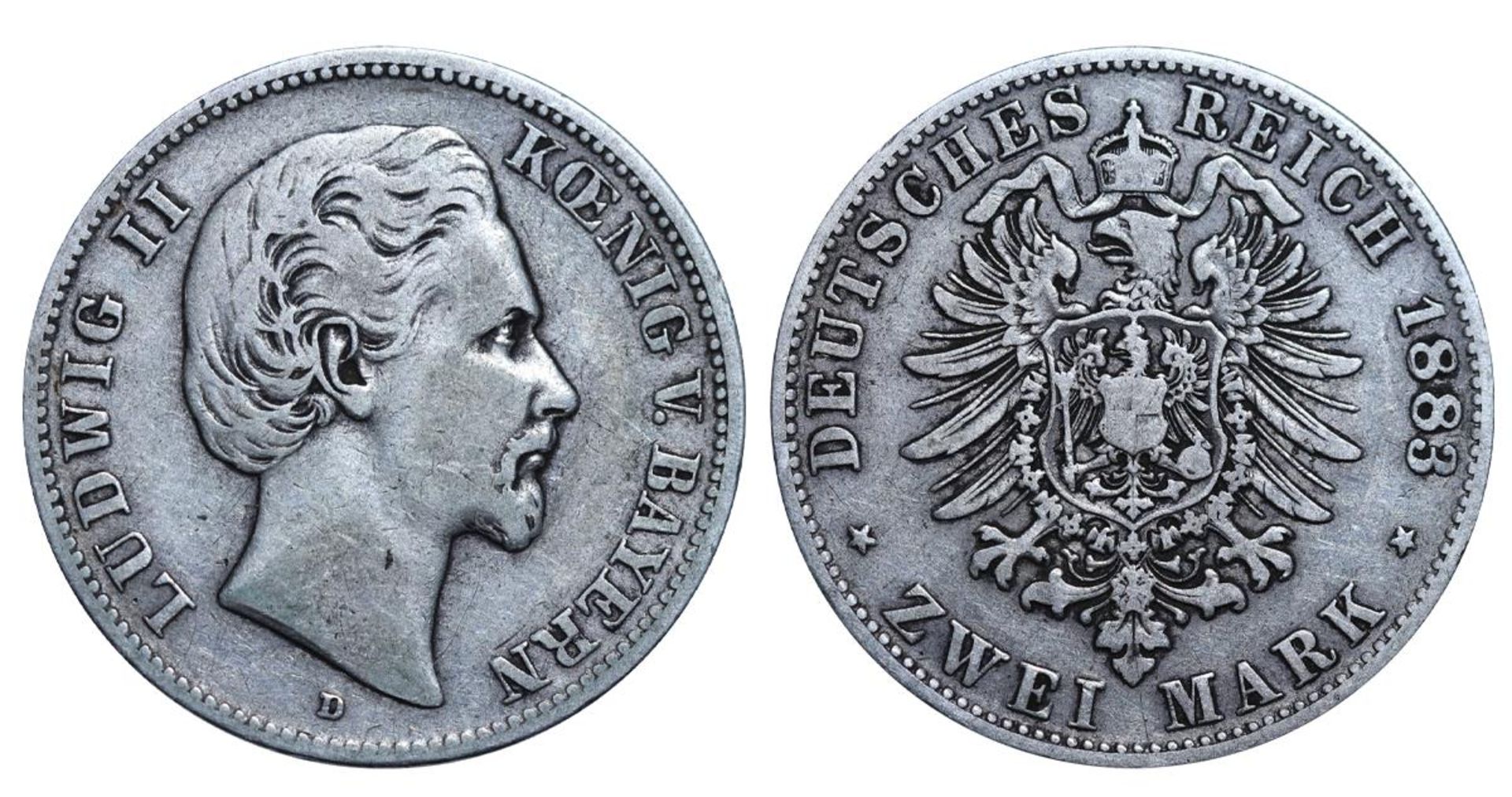 Kingdom of Bavaria, 2 Marks, 1883 year, D