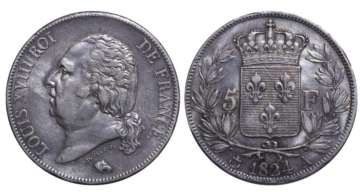 France, 5 Francs, 1824 year, A