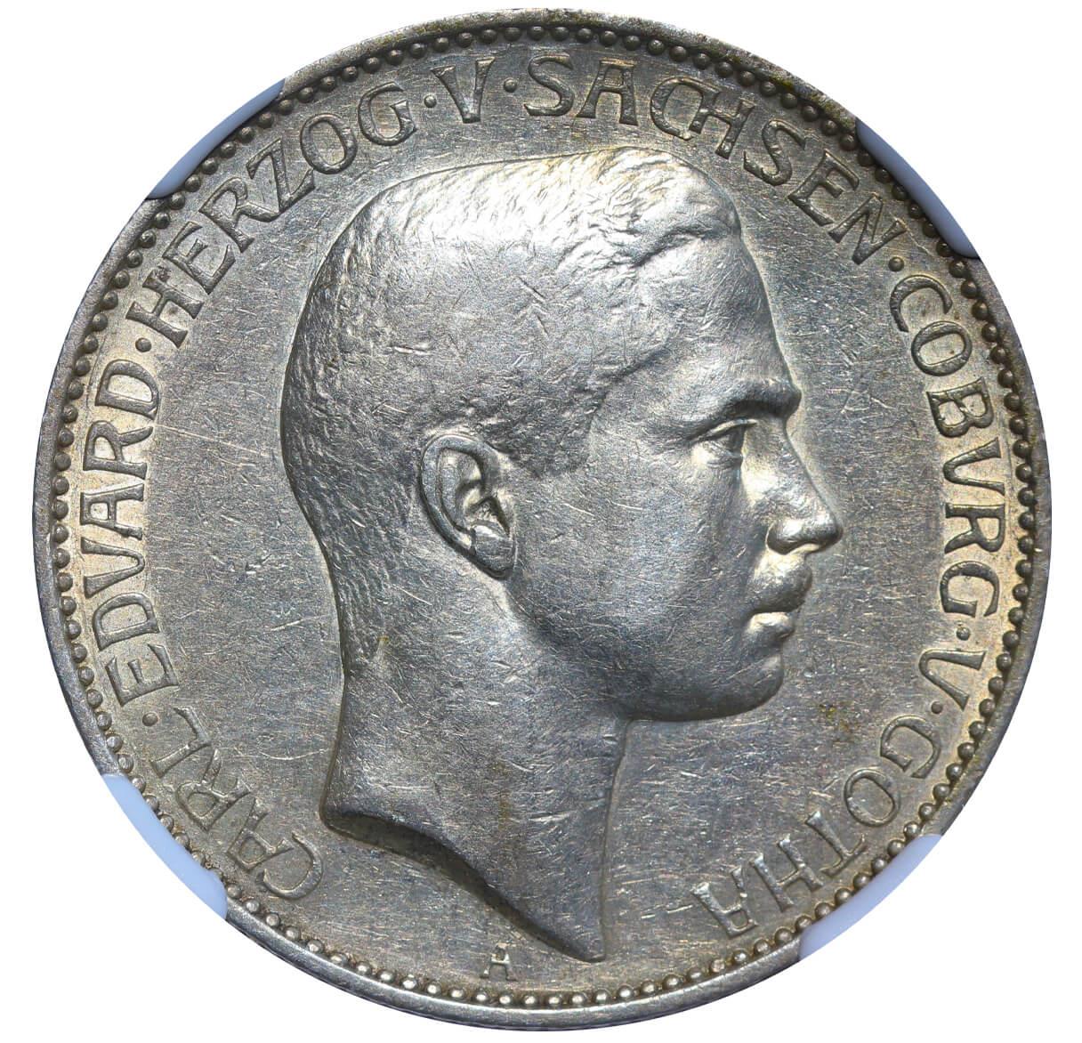 Duchy of Saxe-Coburg and Gotha, 2 Marks, 1905 year, A, NGC, AU DETAILS Cleaned - Image 2 of 3